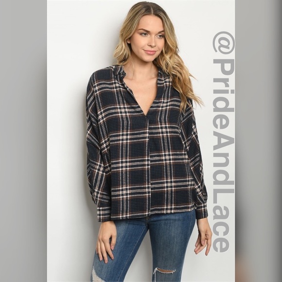 Pride&Lace Tops - LAST 2️⃣ 🧶NAVY RUST CHECKERED FLANNEL TOP🧶